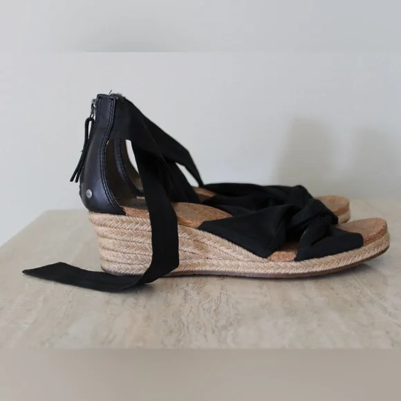 UGG Black Espadrilles Wedges Size 8 - Picture 3 of 9